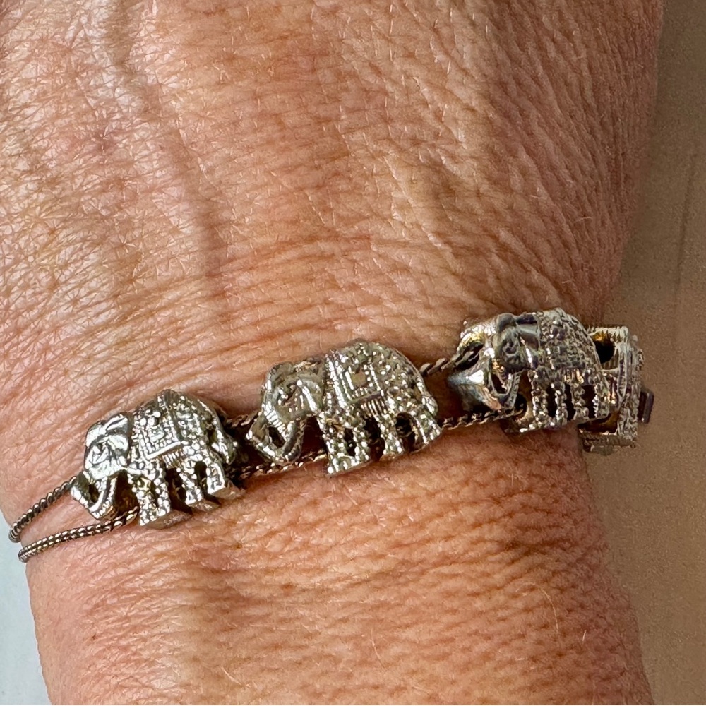 Vintage Stainless Steel Lucky Elephant Slider Bracelet